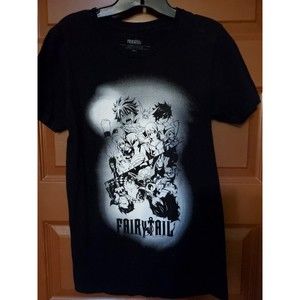 Fairy Tail Short Sleeve Cotton T Shirt Unisex Small Anime Black  White Graphic